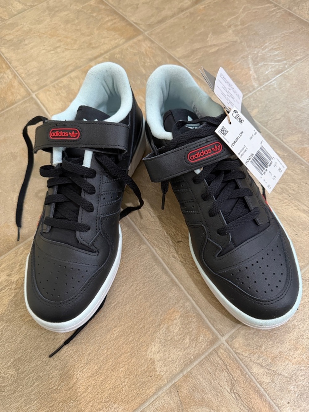 adidas Black Sneakers with Red Logo Accent and White Sole